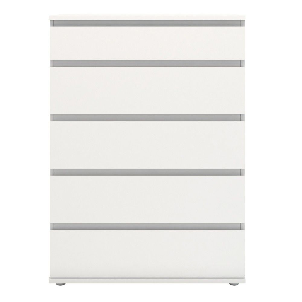 Simple White Chest of 5 Drawers No Handles 77cm Wide