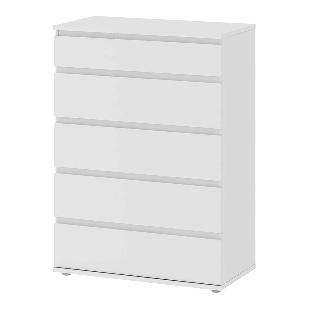 Simple White Chest of 5 Drawers No Handles 77cm Wide