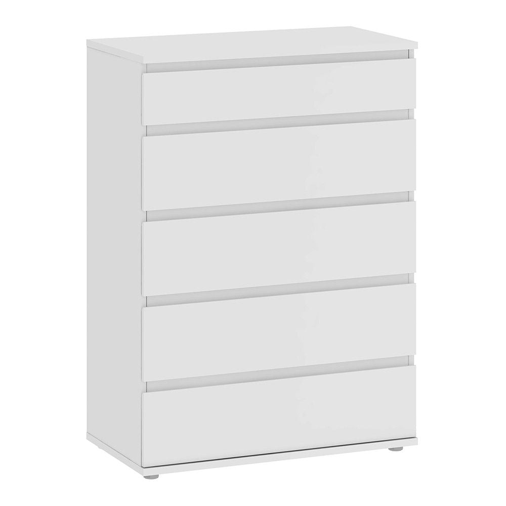 Simple White Chest of 5 Drawers No Handles 77cm Wide