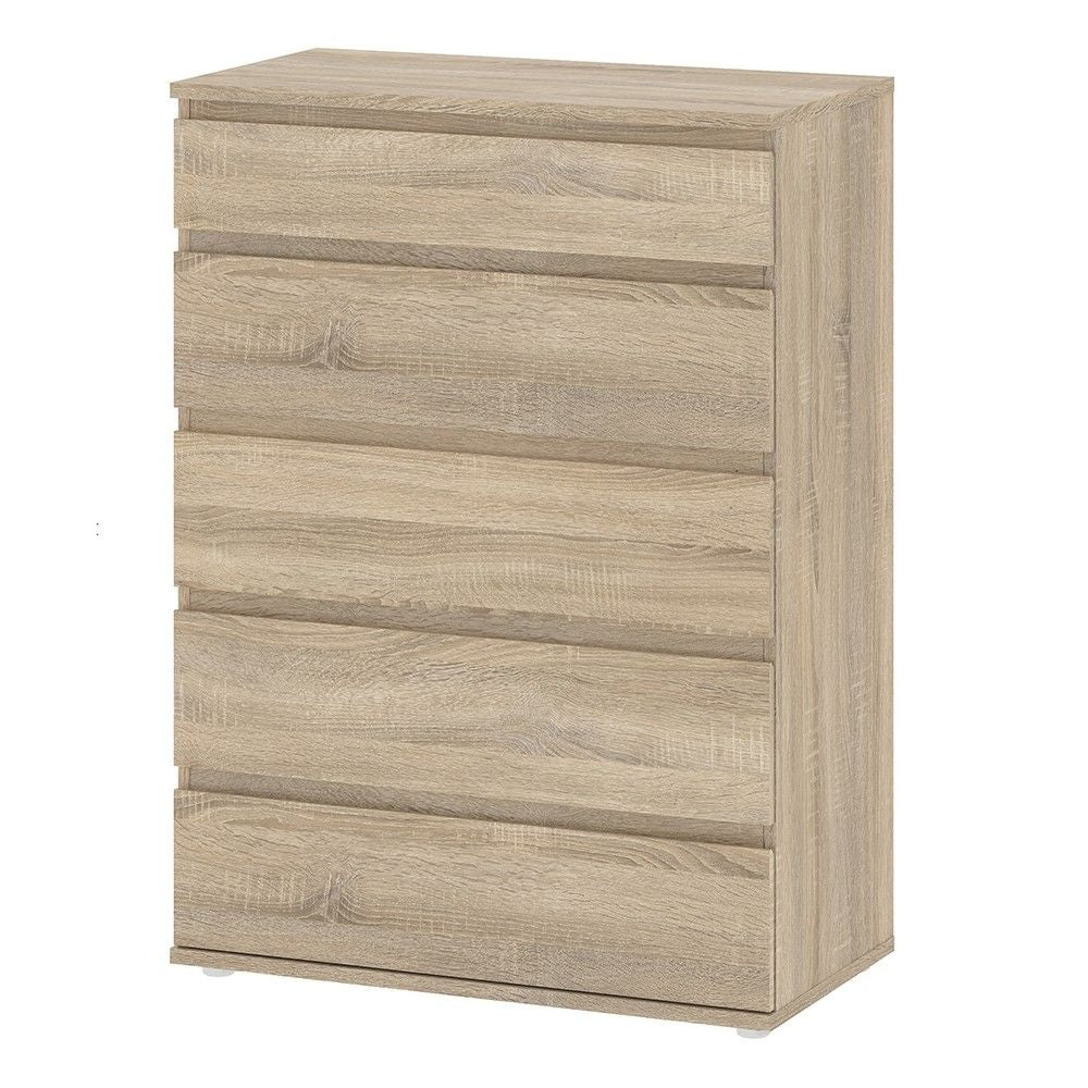 Traditional Wide Oak 5 Drawer Chest With Recessed Handles