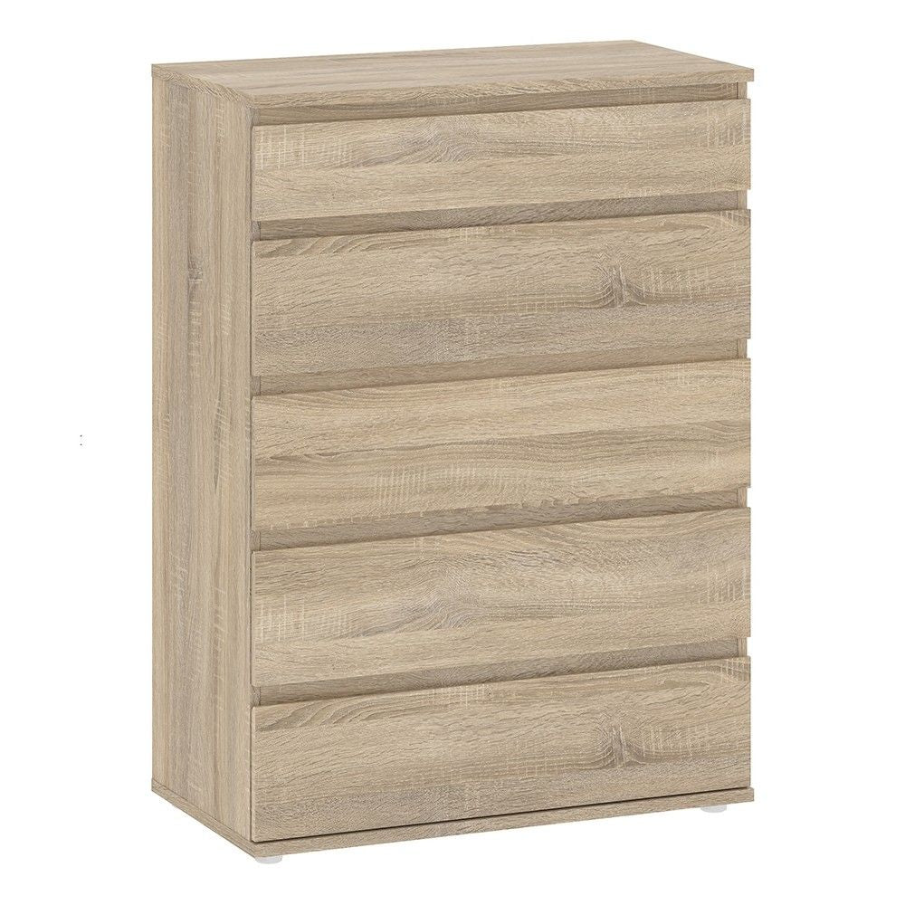 Traditional Wide Oak 5 Drawer Chest With Recessed Handles