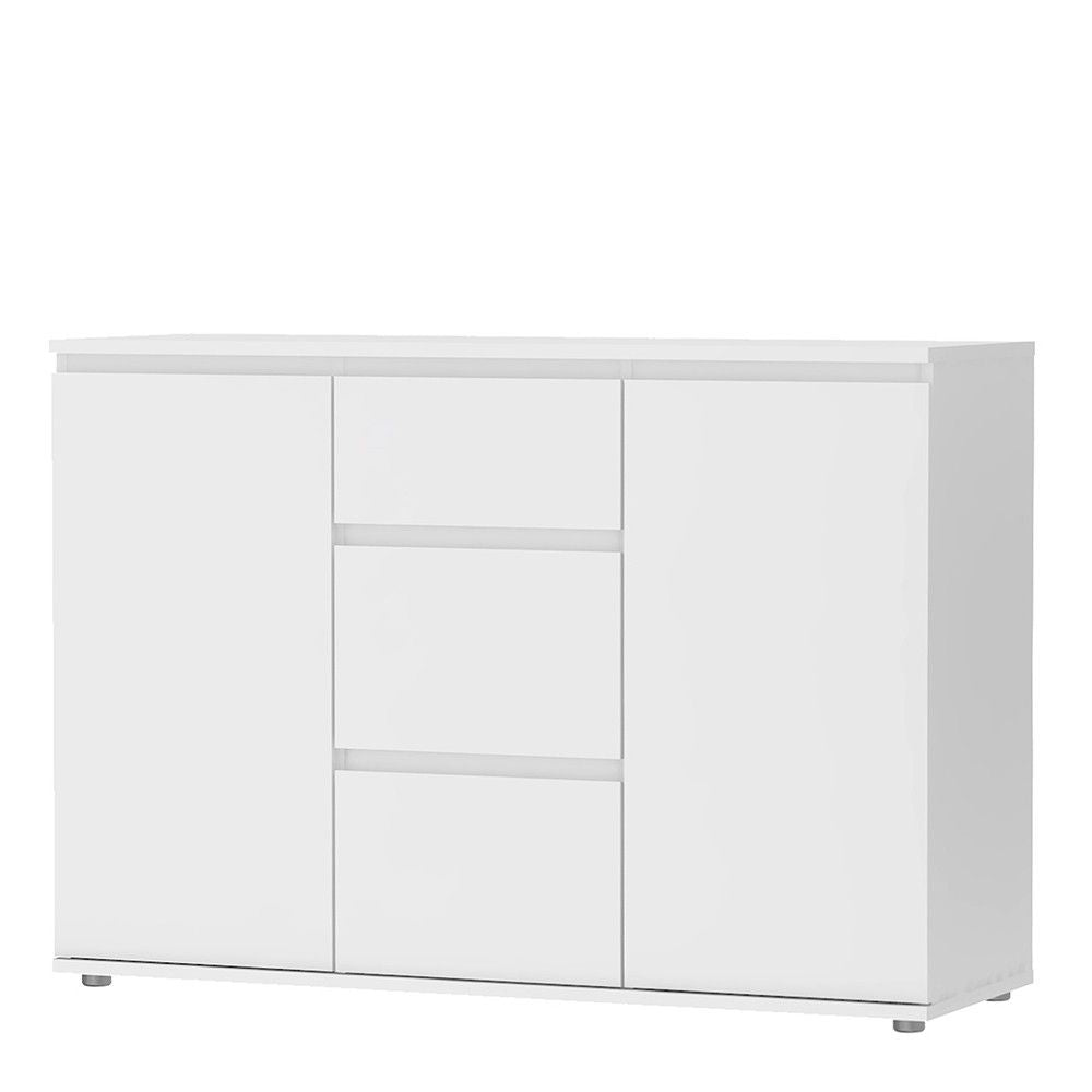 Wide White 3 Drawer 2 Door Sideboard