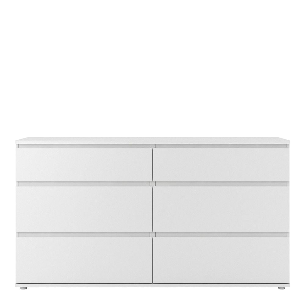 Simple White Wide Chest of 6 Drawers