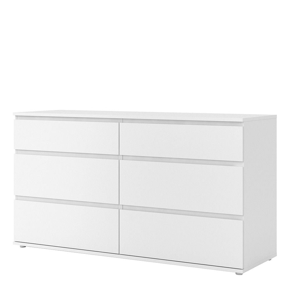 Simple White Wide Chest of 6 Drawers