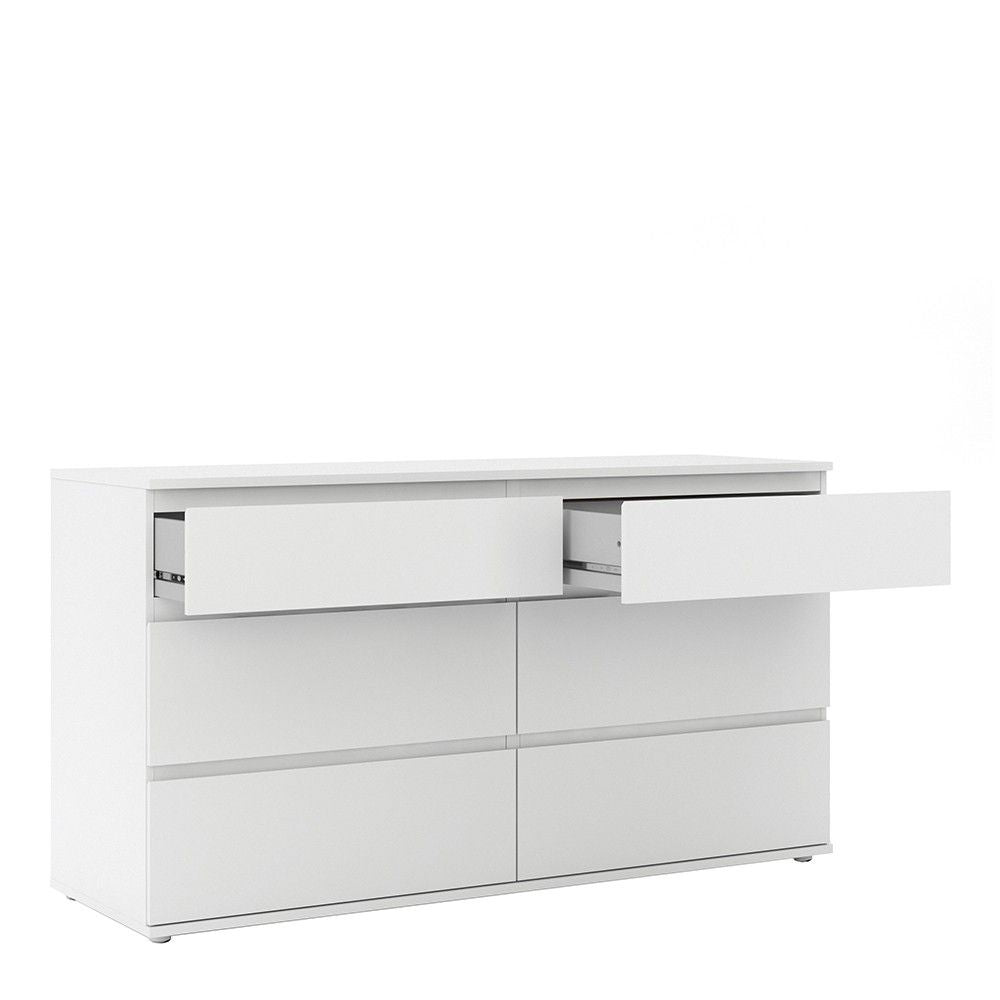 Simple White Wide Chest of 6 Drawers