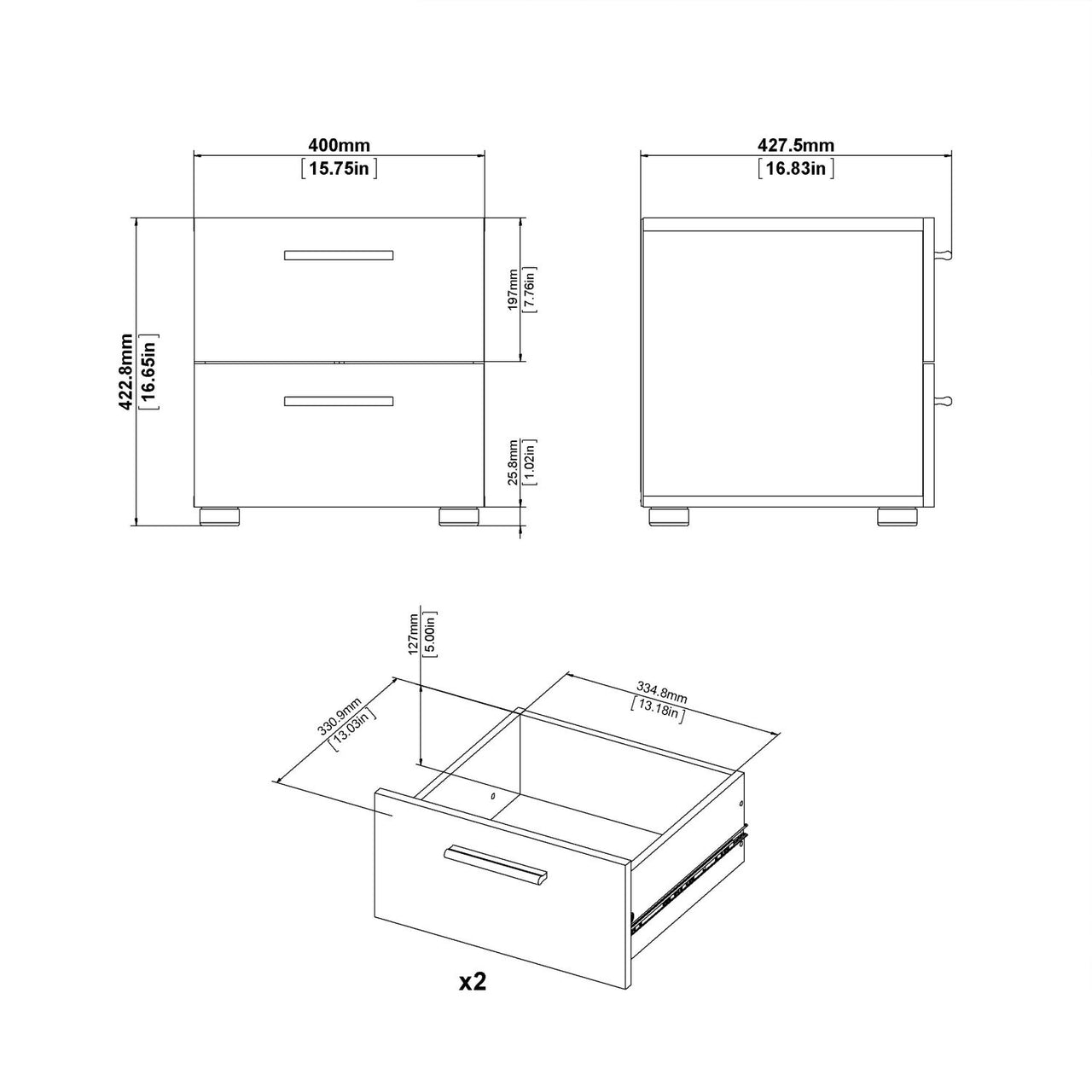 Pepe Bedside 2 Drawers in Oak