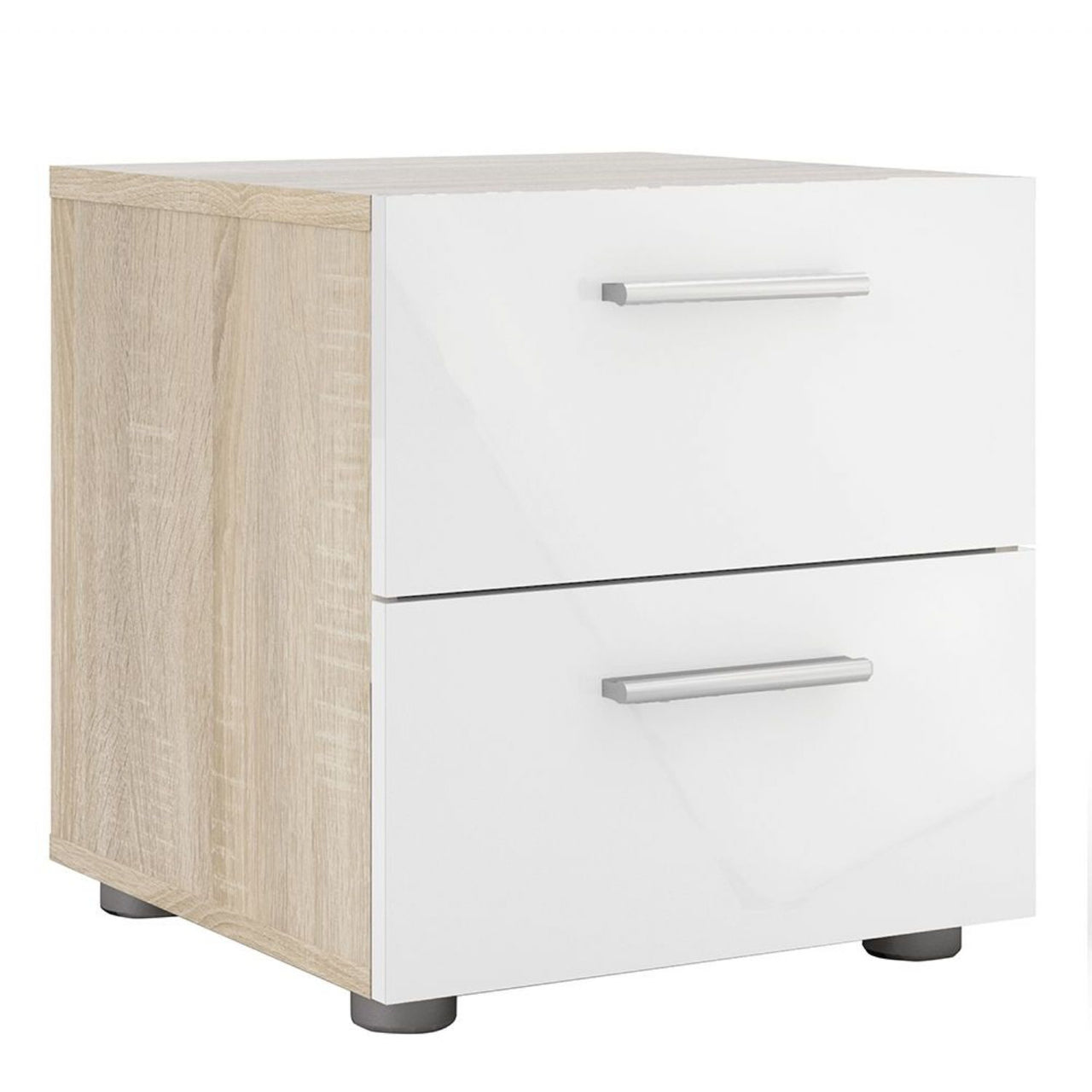 Pepe Bedside 2 Drawers in Oak With White High Gloss