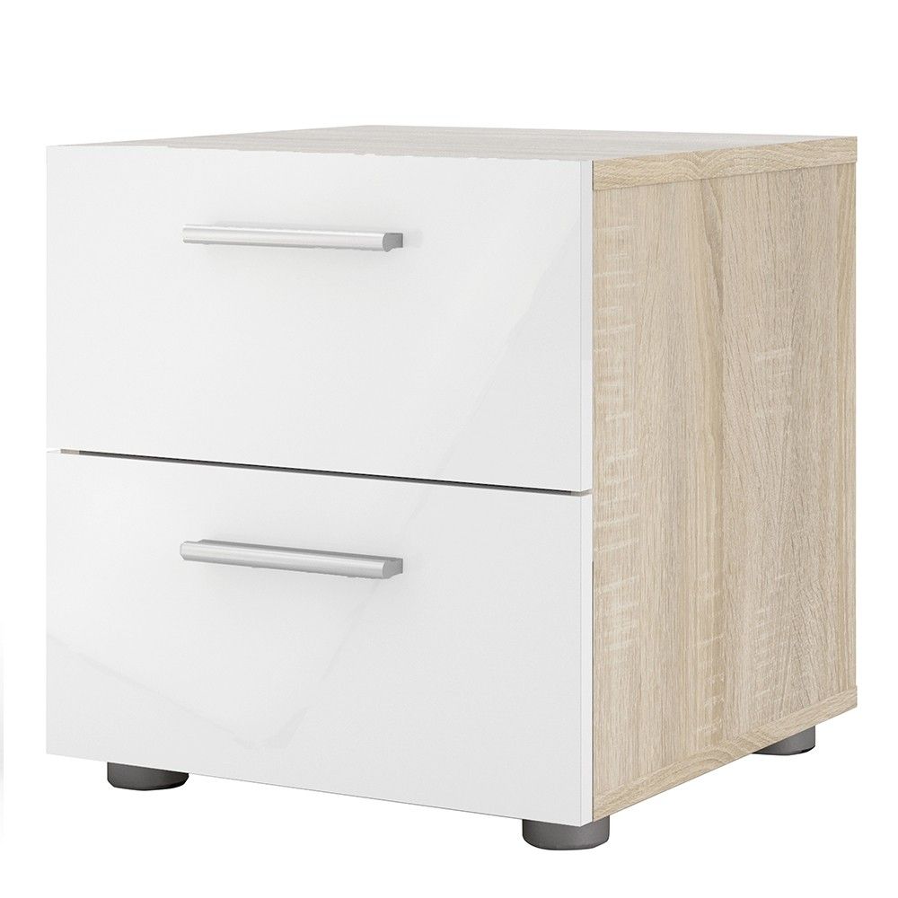 Pepe Bedside 2 Drawers in Oak With White High Gloss