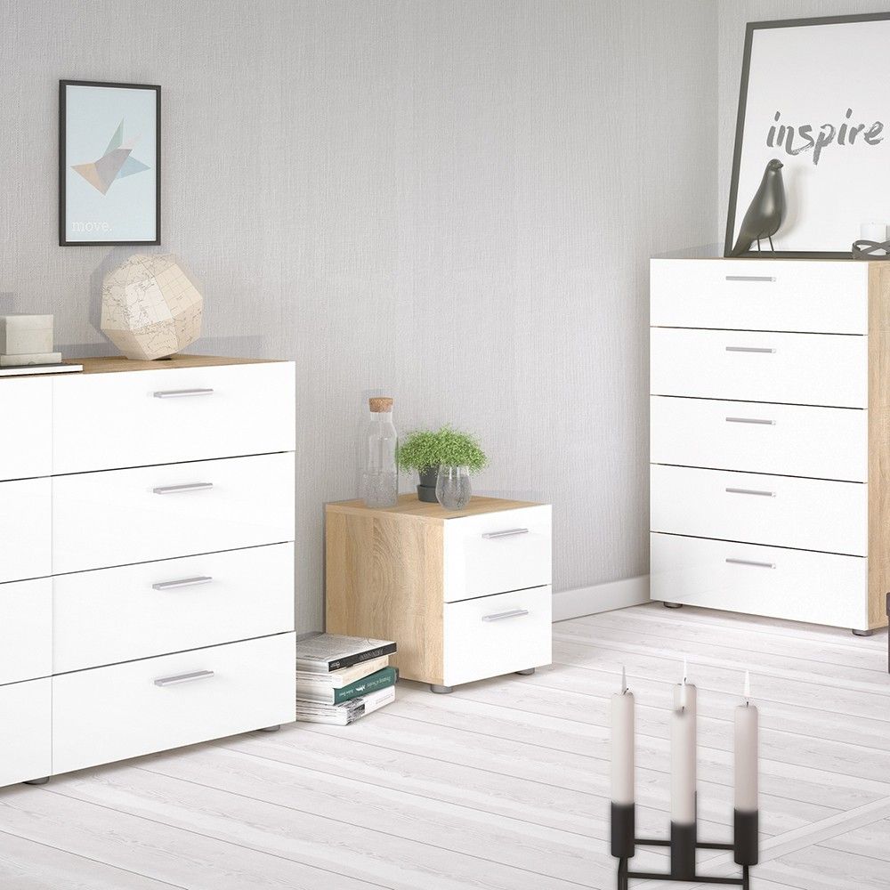 Pepe Bedside 2 Drawers in Oak With White High Gloss