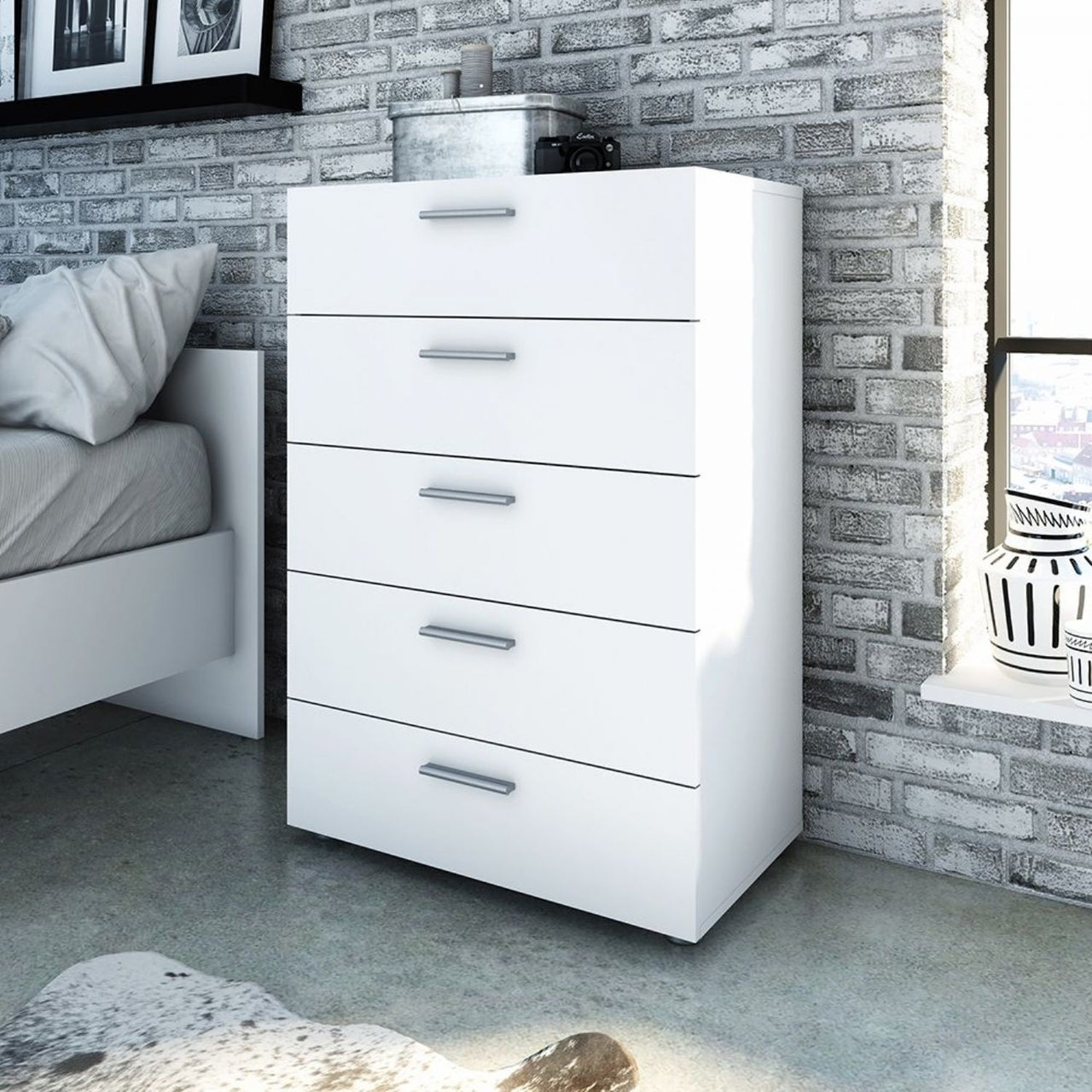 White Effect Chest of 5 Drawers 102cm x 70cm