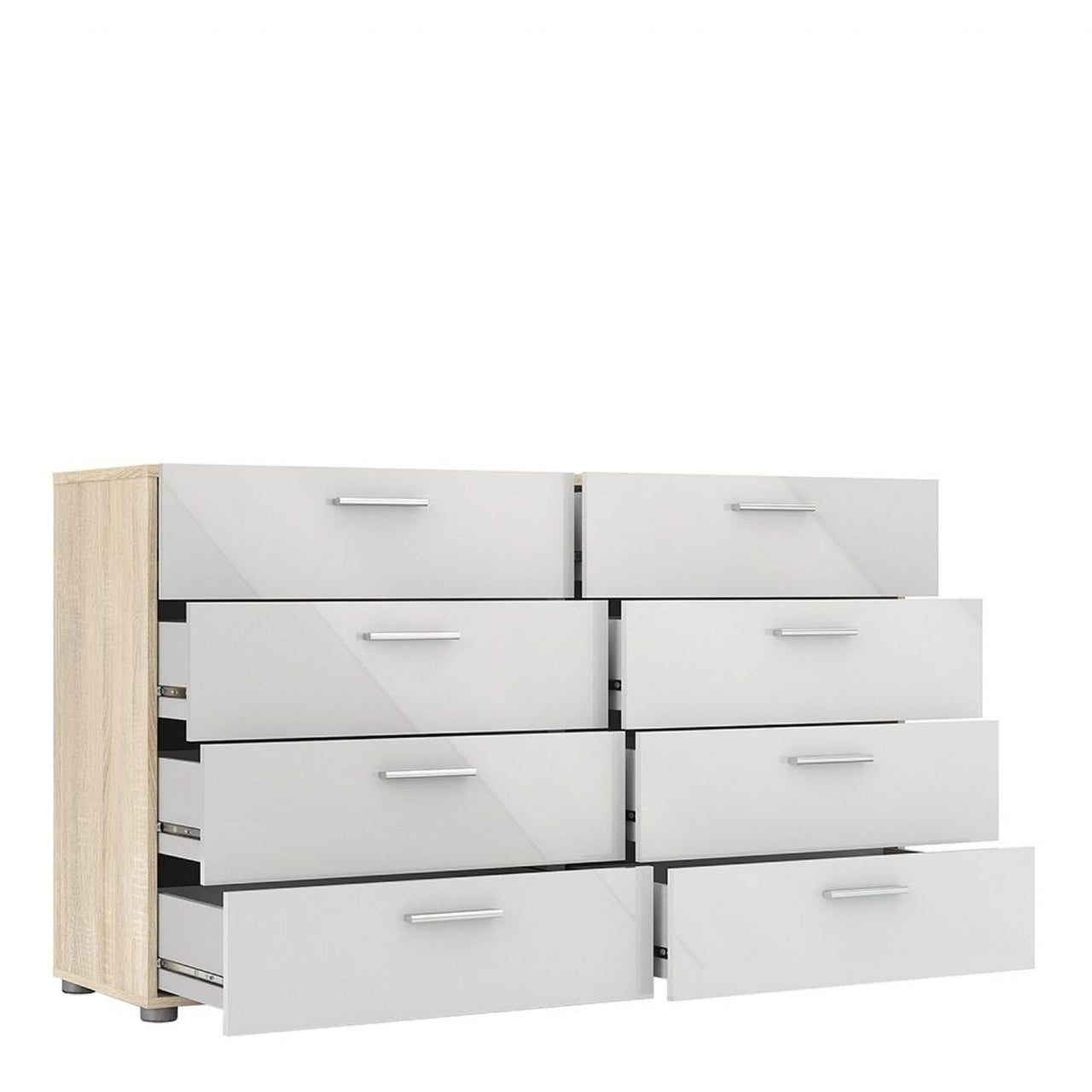 Oak And White High Gloss 8 Drawer Chest