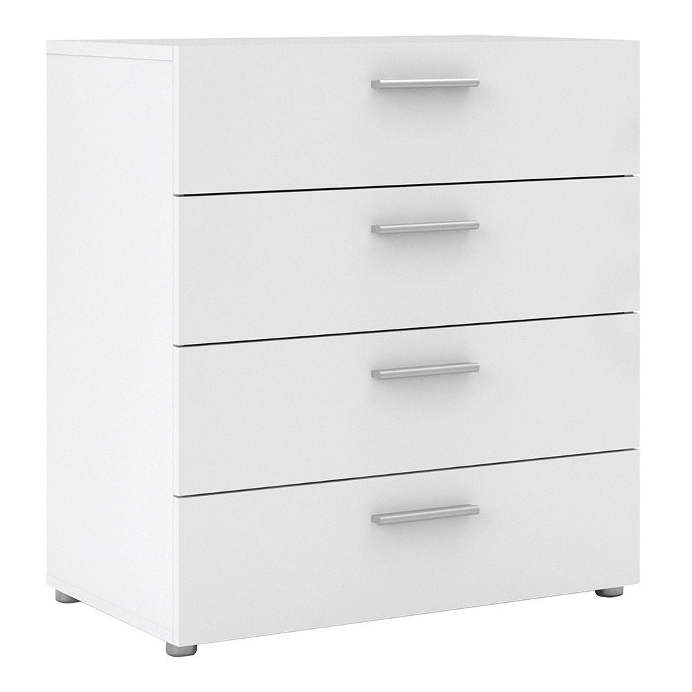 Wide White 4 Drawer Chest With Metal Handles