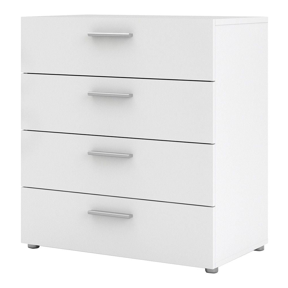 Wide White 4 Drawer Chest With Metal Handles