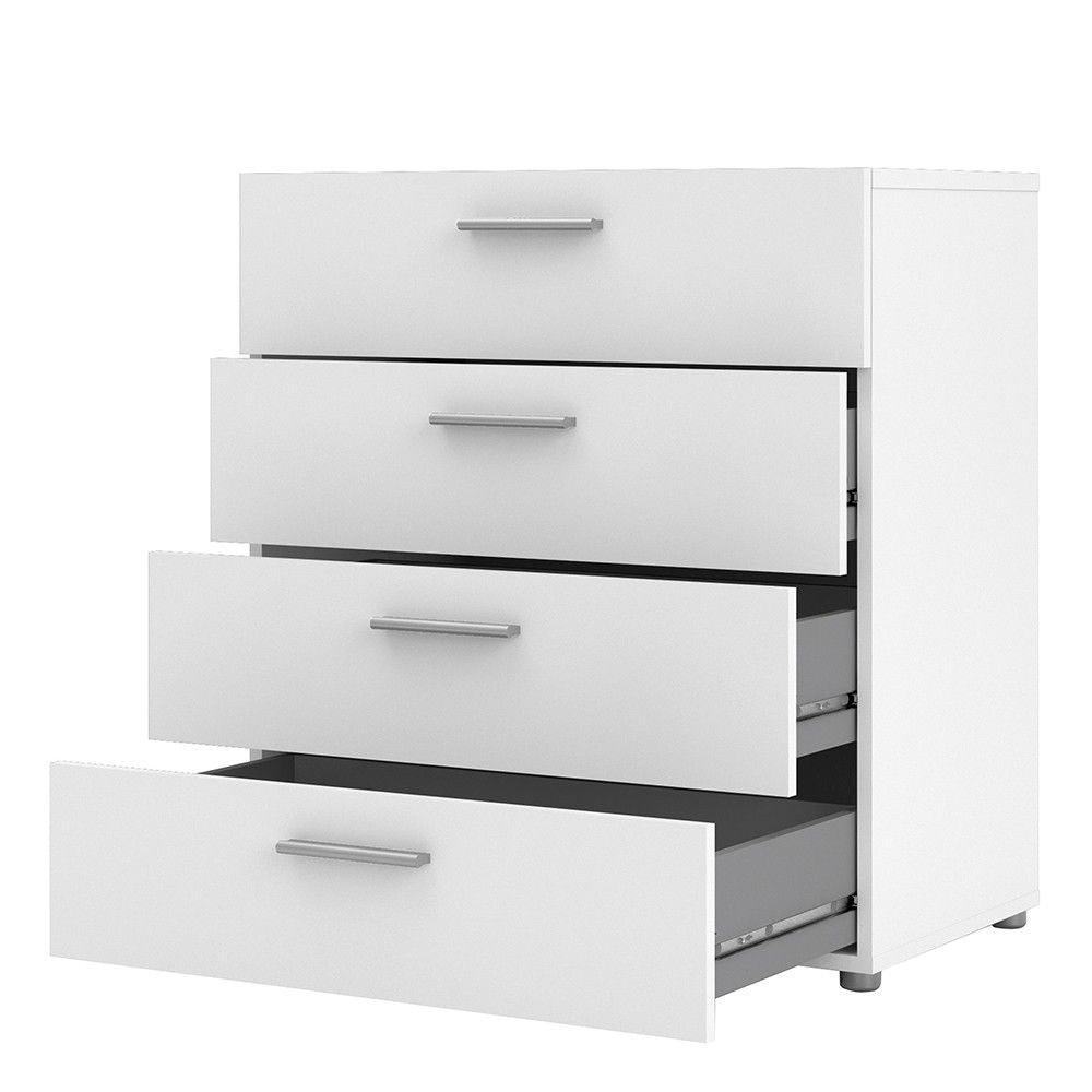 Wide White 4 Drawer Chest With Metal Handles