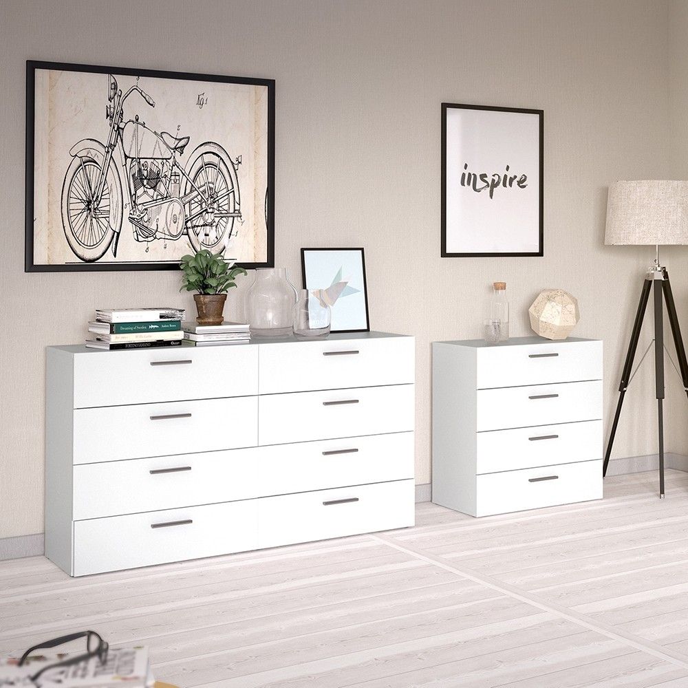 Wide White 4 Drawer Chest With Metal Handles