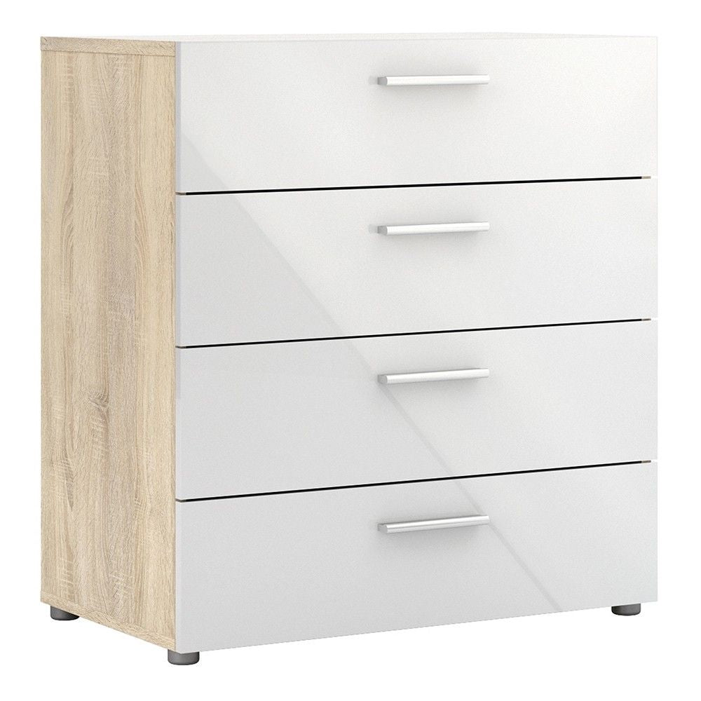 Oak and White High Gloss Storage Chest of 4 Drawers