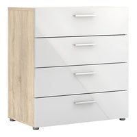 Thumbnail for Oak and White High Gloss Storage Chest of 4 Drawers