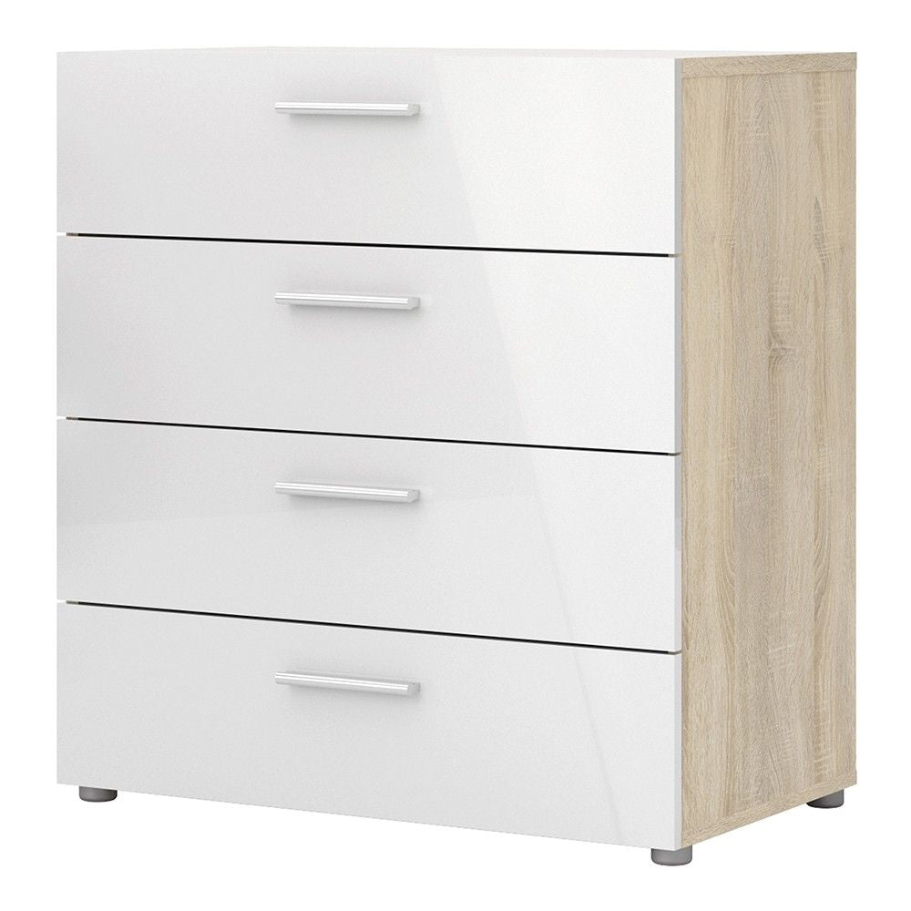 Oak and White High Gloss Storage Chest of 4 Drawers