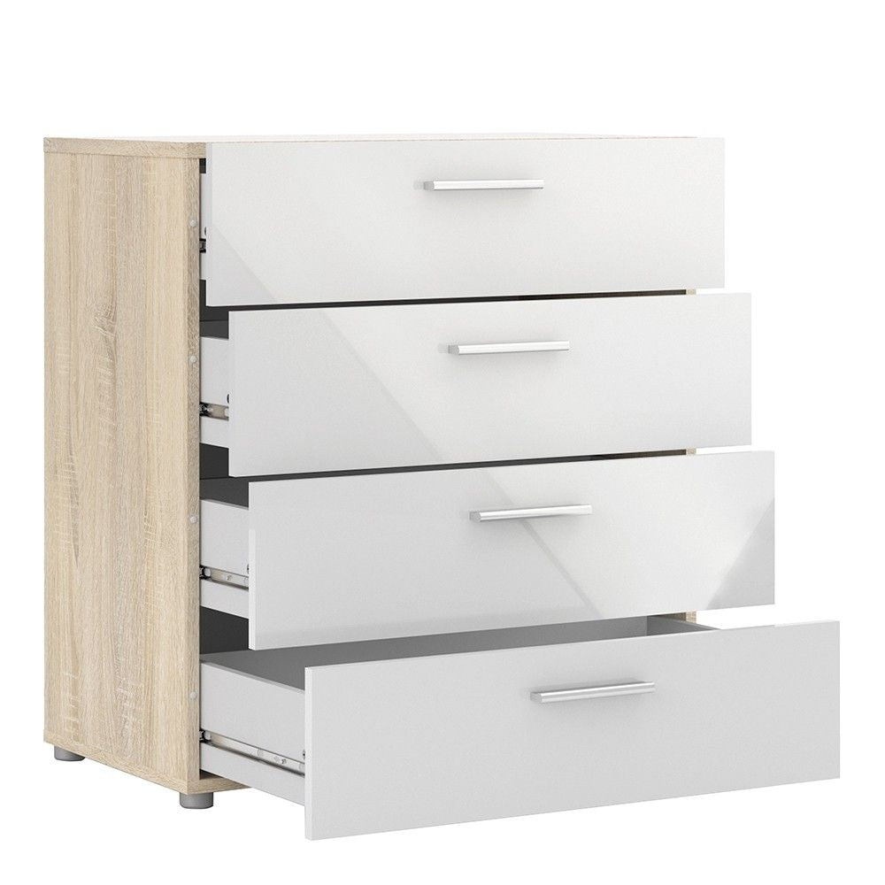 Oak and White High Gloss Storage Chest of 4 Drawers