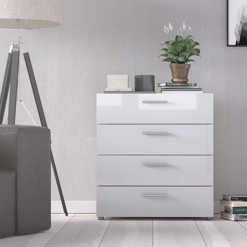 Oak and White High Gloss Storage Chest of 4 Drawers