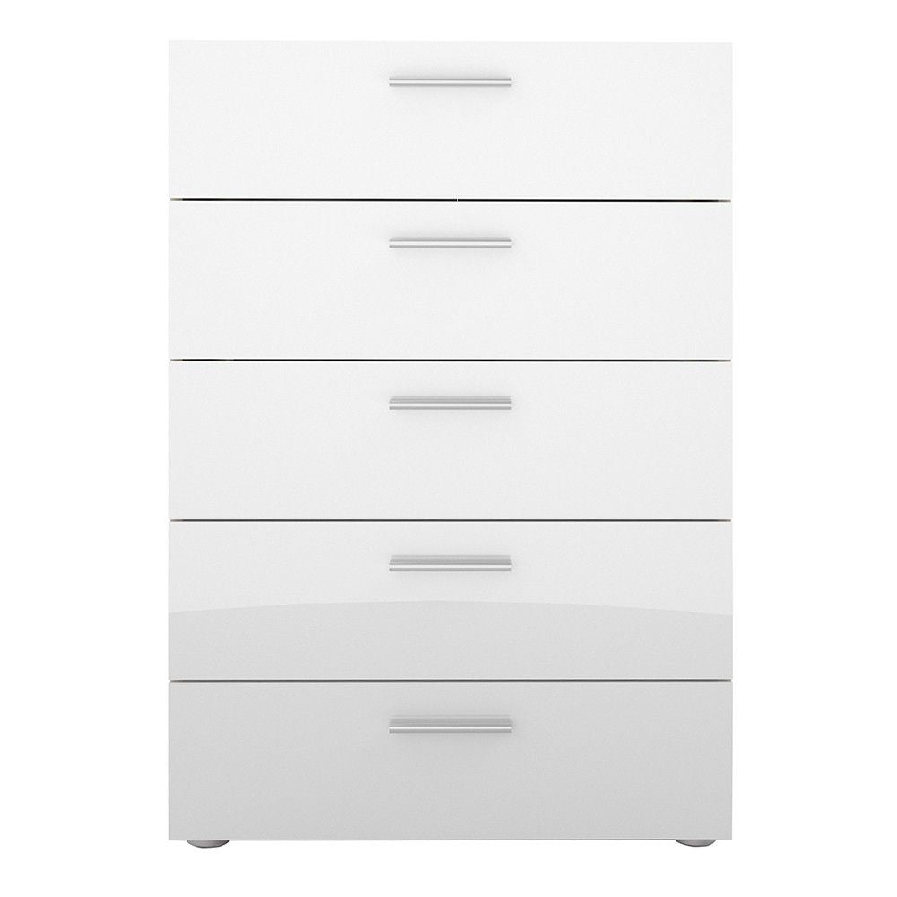 Modern Chest of 5 Drawers in Oak With White High Gloss 70 x 102cm