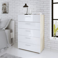 Thumbnail for Modern Chest of 5 Drawers in Oak With White High Gloss 70 x 102cm