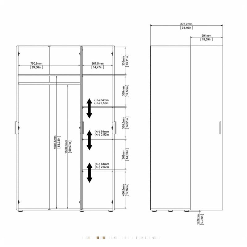 White 3 Door Triple Plain Wardrobe 200cm Tall x 118cm Wide