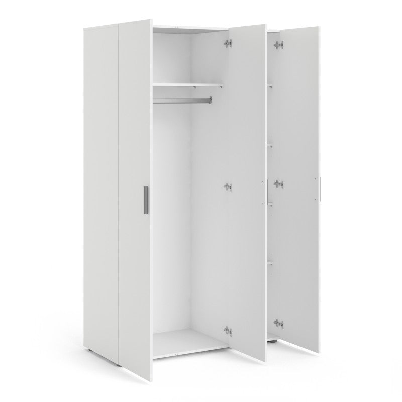 White 3 Door Triple Plain Wardrobe 200cm Tall x 118cm Wide