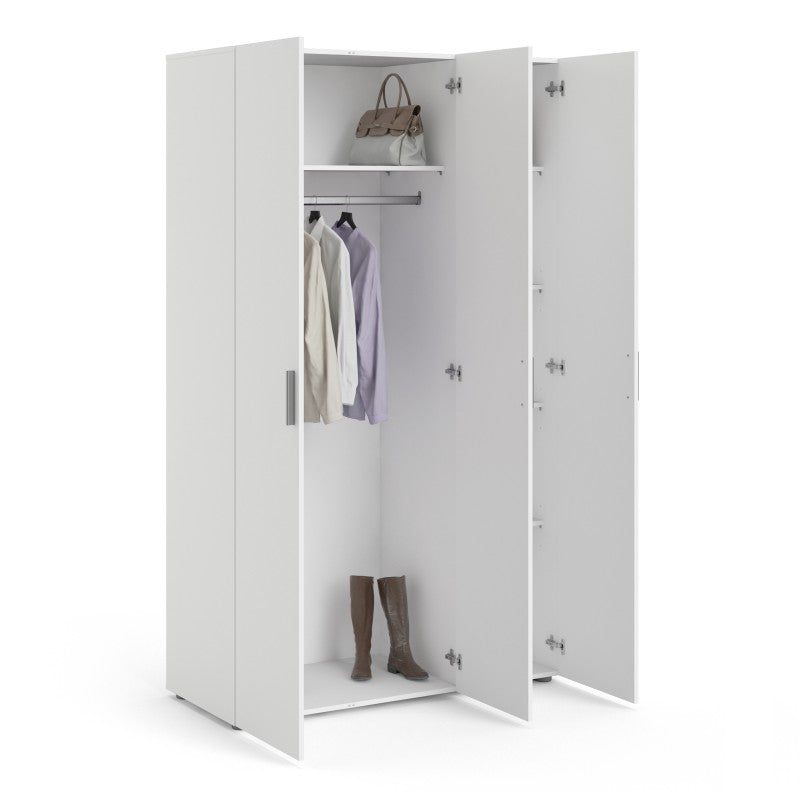 White 3 Door Triple Plain Wardrobe 200cm Tall x 118cm Wide