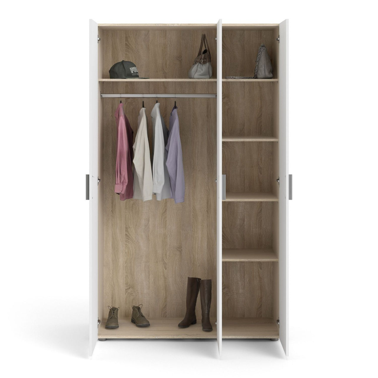 Pepe Wardrobe with 3 doors in Oak with White High Gloss