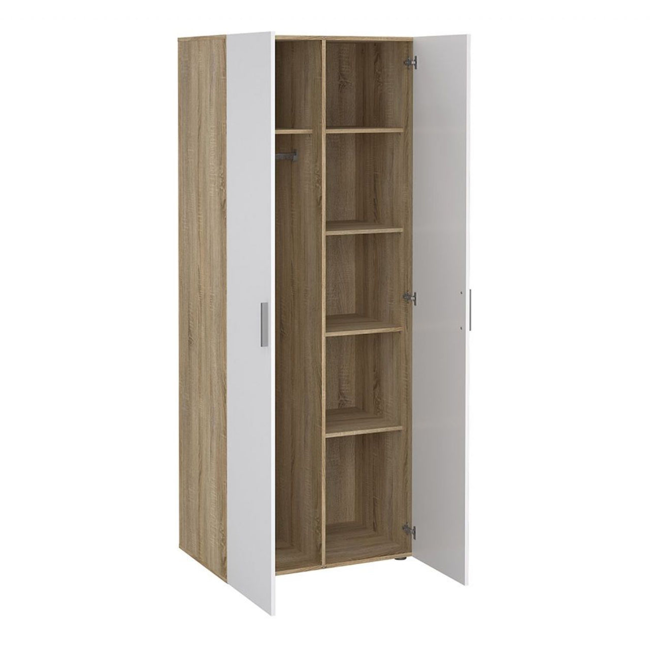 Pepe Package Bedside 2 Drawers + Chest of 4 Drawers + Wardrobe with 2 doors in Oak with White High Gloss