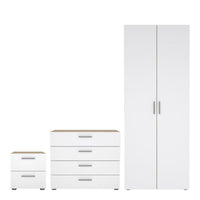 Thumbnail for Pepe Package Bedside 2 Drawers + Chest of 4 Drawers + Wardrobe with 2 doors in Oak with White High Gloss