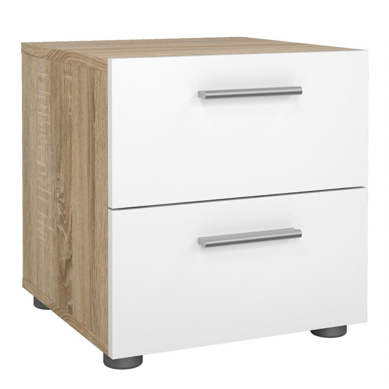 Pepe Package Bedside 2 Drawers + Chest of 4 Drawers + Wardrobe with 2 doors in Oak with White High Gloss