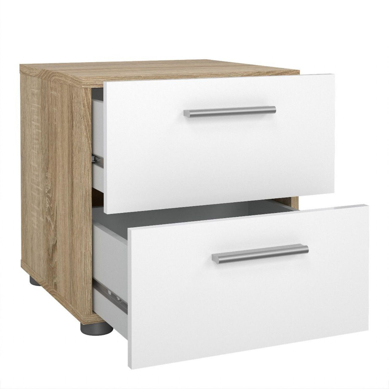 Pepe Package Bedside 2 Drawers + Chest of 4 Drawers + Wardrobe with 2 doors in Oak with White High Gloss