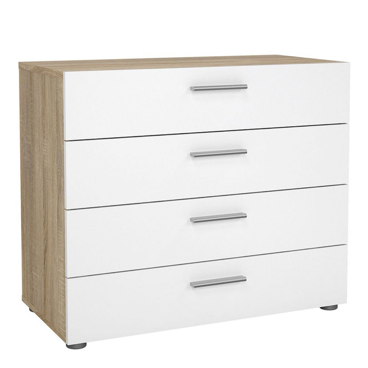 Pepe Package Bedside 2 Drawers + Chest of 4 Drawers + Wardrobe with 2 doors in Oak with White High Gloss