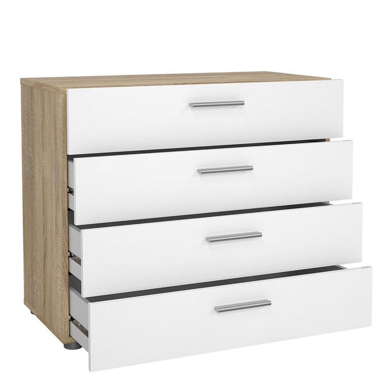 Pepe Package Bedside 2 Drawers + Chest of 4 Drawers + Wardrobe with 2 doors in Oak with White High Gloss