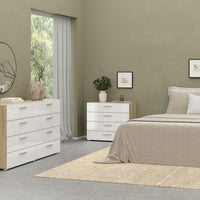 Thumbnail for Pepe Package Bedside 2 Drawers + Chest of 4 Drawers + Wardrobe with 2 doors in Oak with White High Gloss