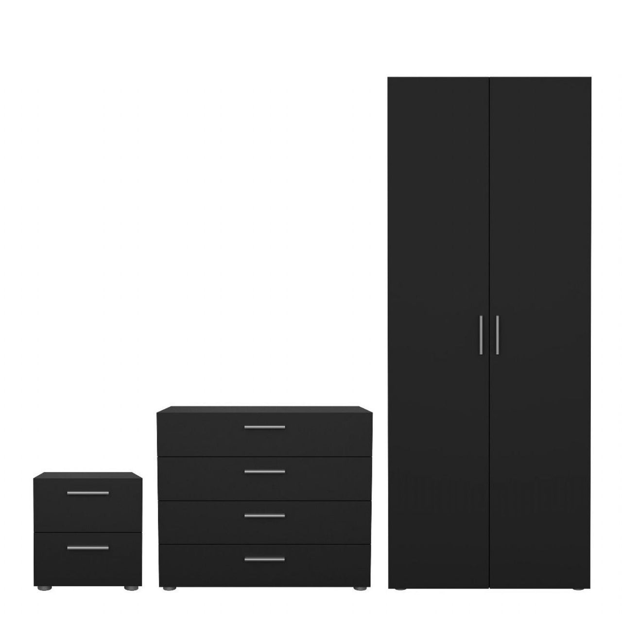 Pepe Package Bedside 2 Drawers + Chest of 4 Drawers + Wardrobe with 2 doors in Black