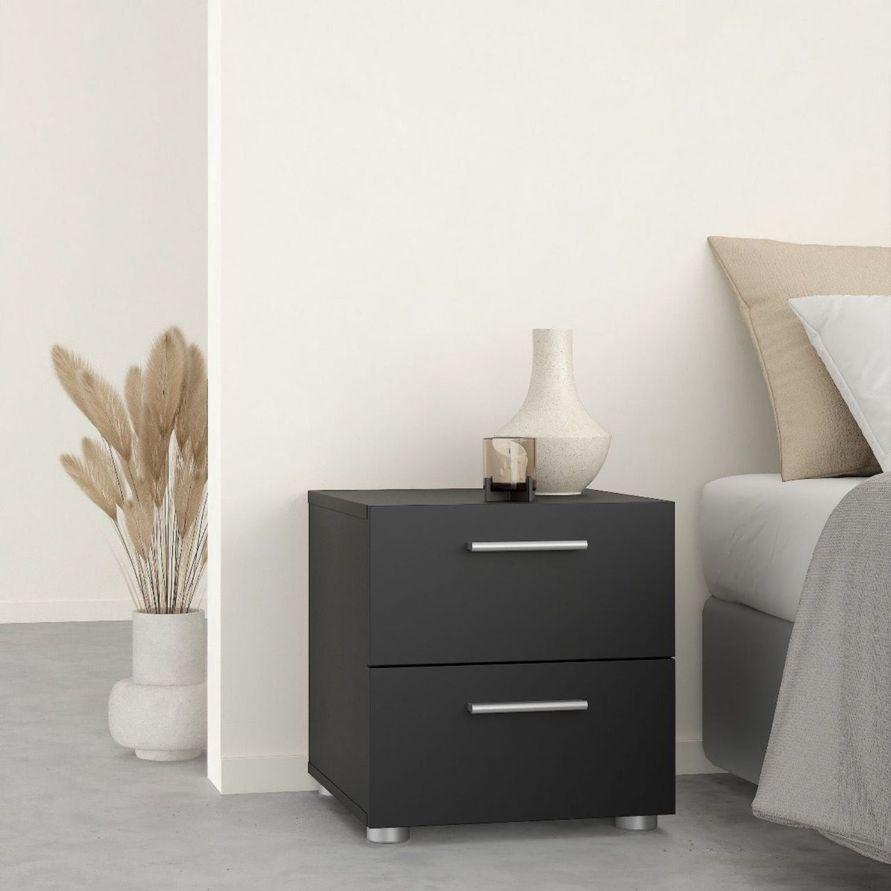 Pepe Package Bedside 2 Drawers + Chest of 4 Drawers + Wardrobe with 2 doors in Black