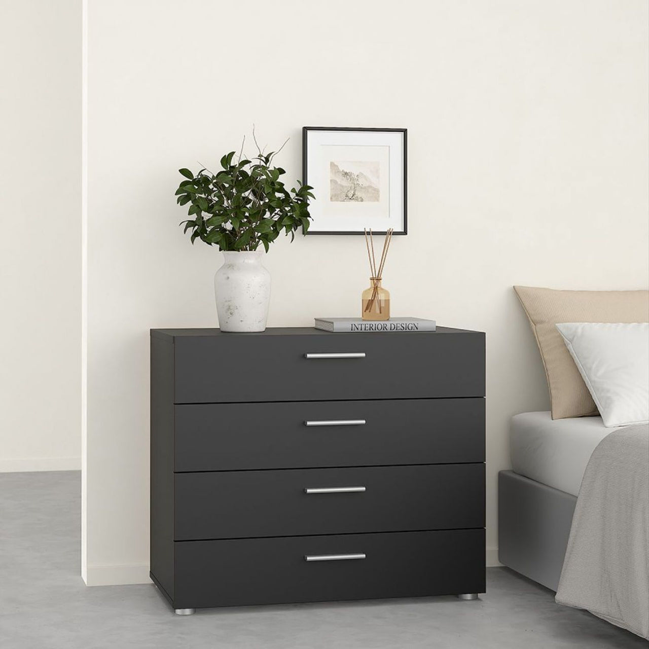 Pepe Package Bedside 2 Drawers + Chest of 4 Drawers + Wardrobe with 2 doors in Black