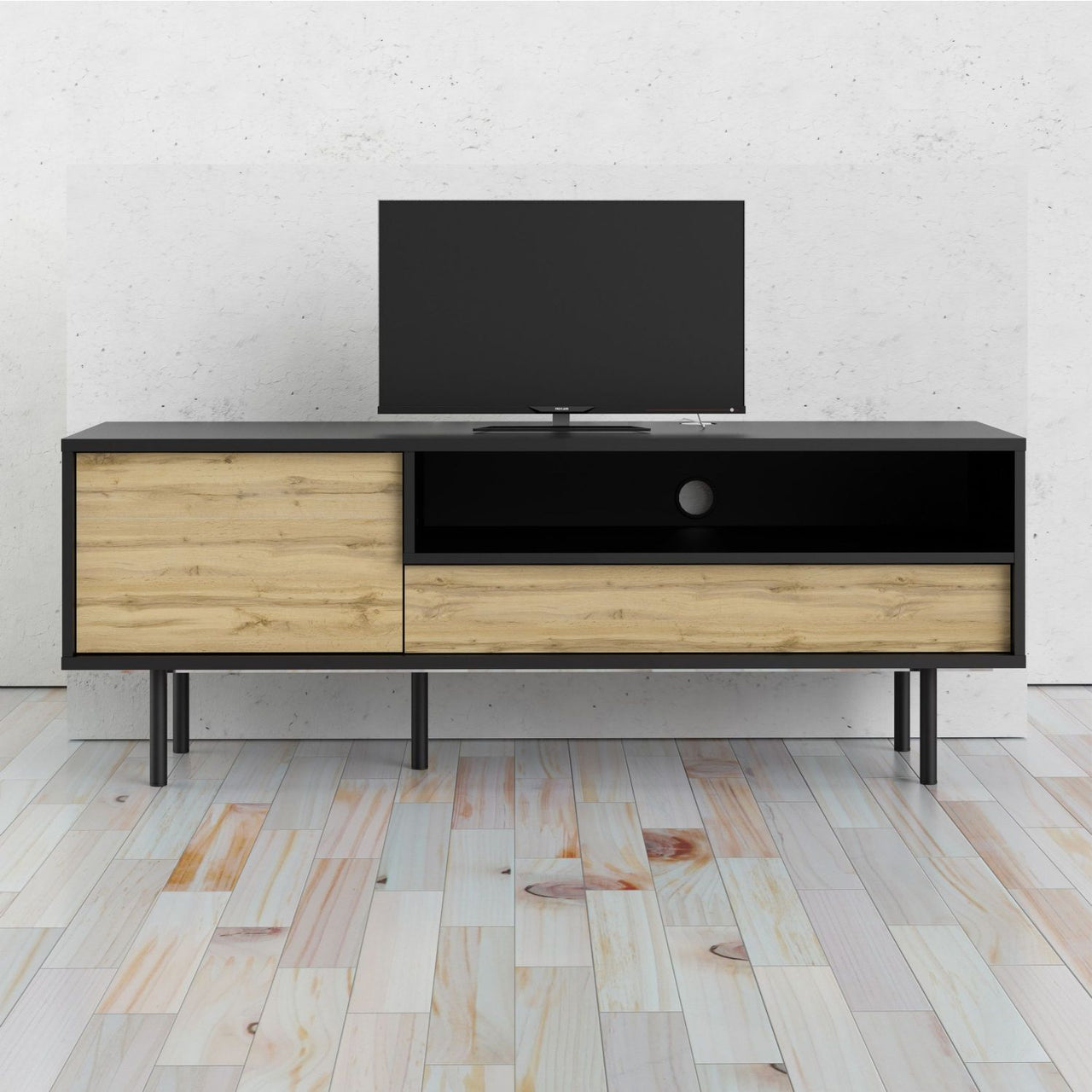 Match TVUnit 1 Door + 1 Drawer in Black Oak