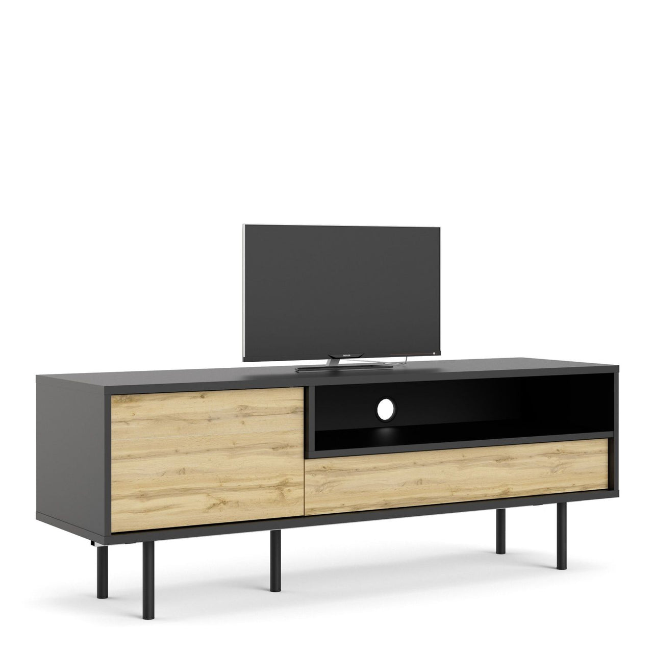 Match TVUnit 1 Door + 1 Drawer in Black Oak