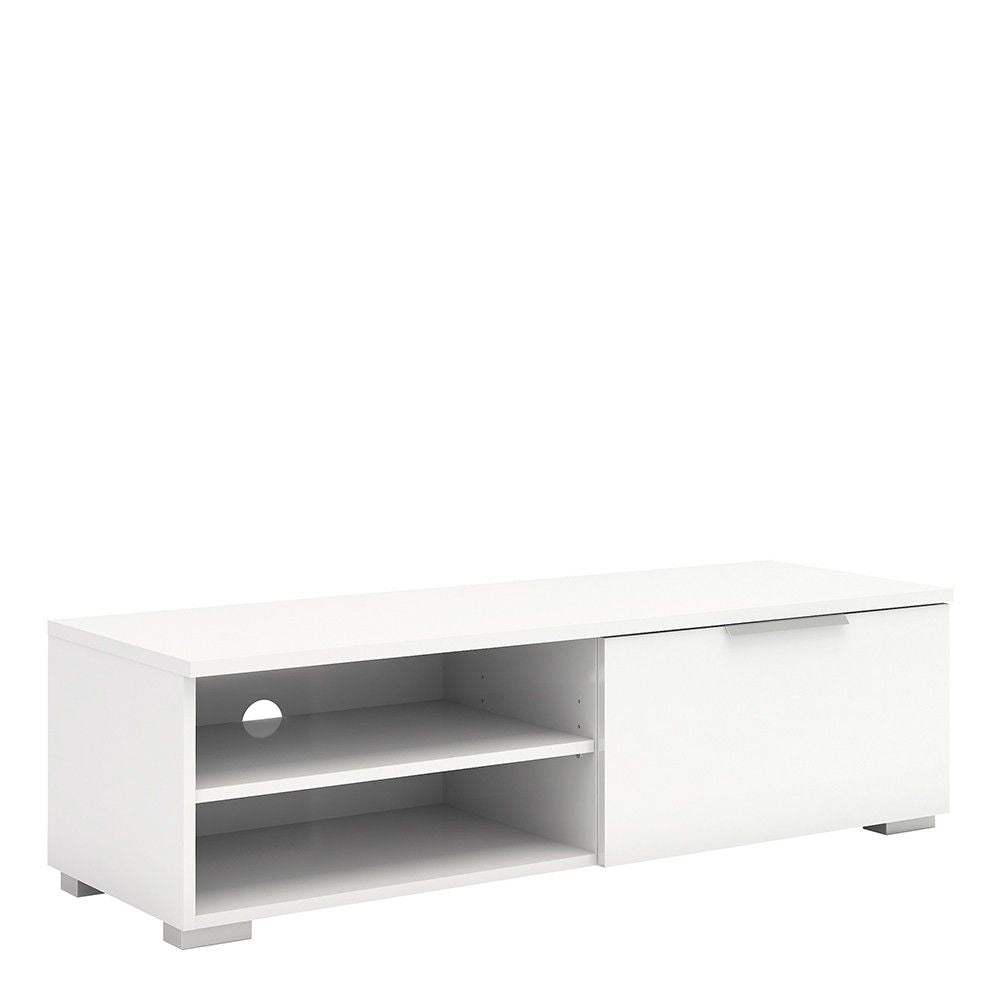 Large TV Media Unit 1 Drawers 2 Shelf White High Gloss 116cm Wide