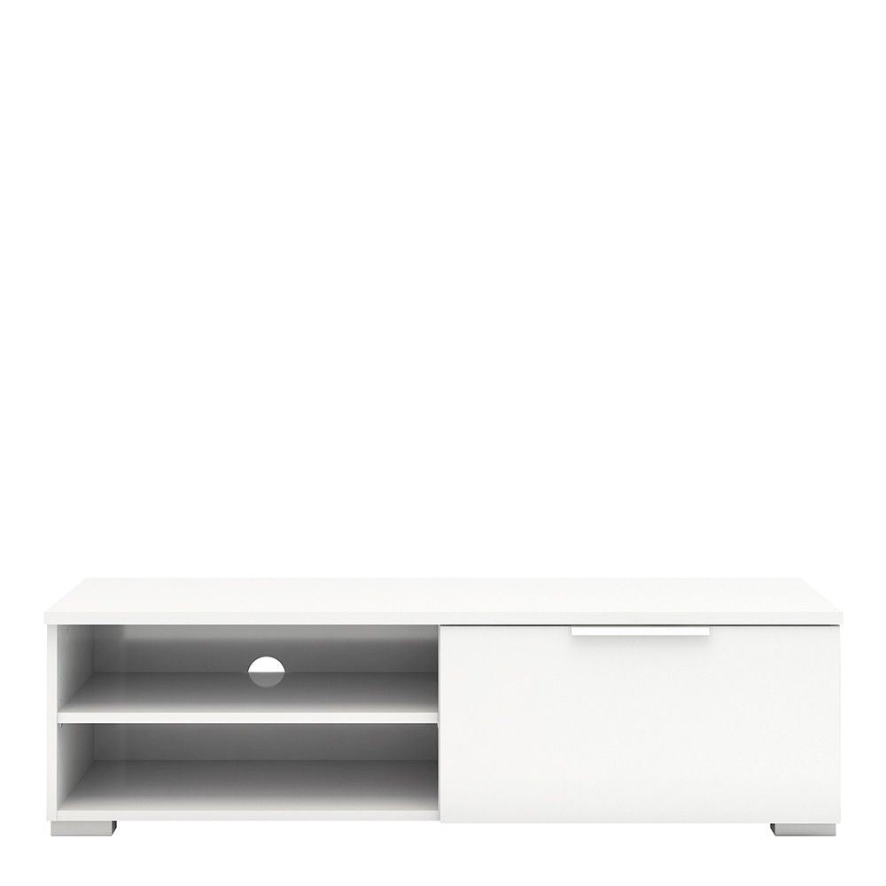 Large TV Media Unit 1 Drawers 2 Shelf White High Gloss 116cm Wide