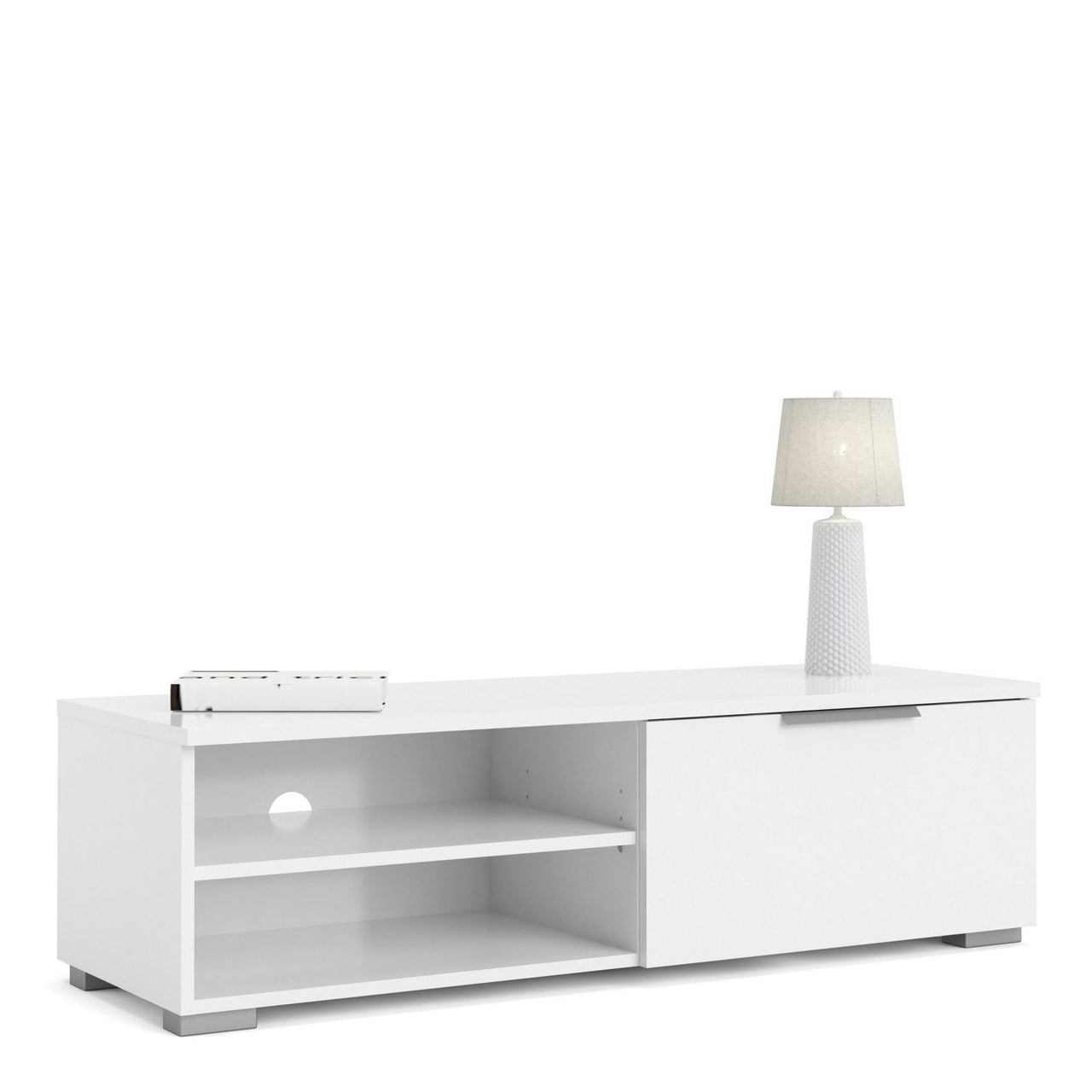 Large TV Media Unit 1 Drawers 2 Shelf White High Gloss 116cm Wide