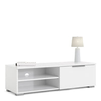 Thumbnail for Large TV Media Unit 1 Drawers 2 Shelf White High Gloss 116cm Wide