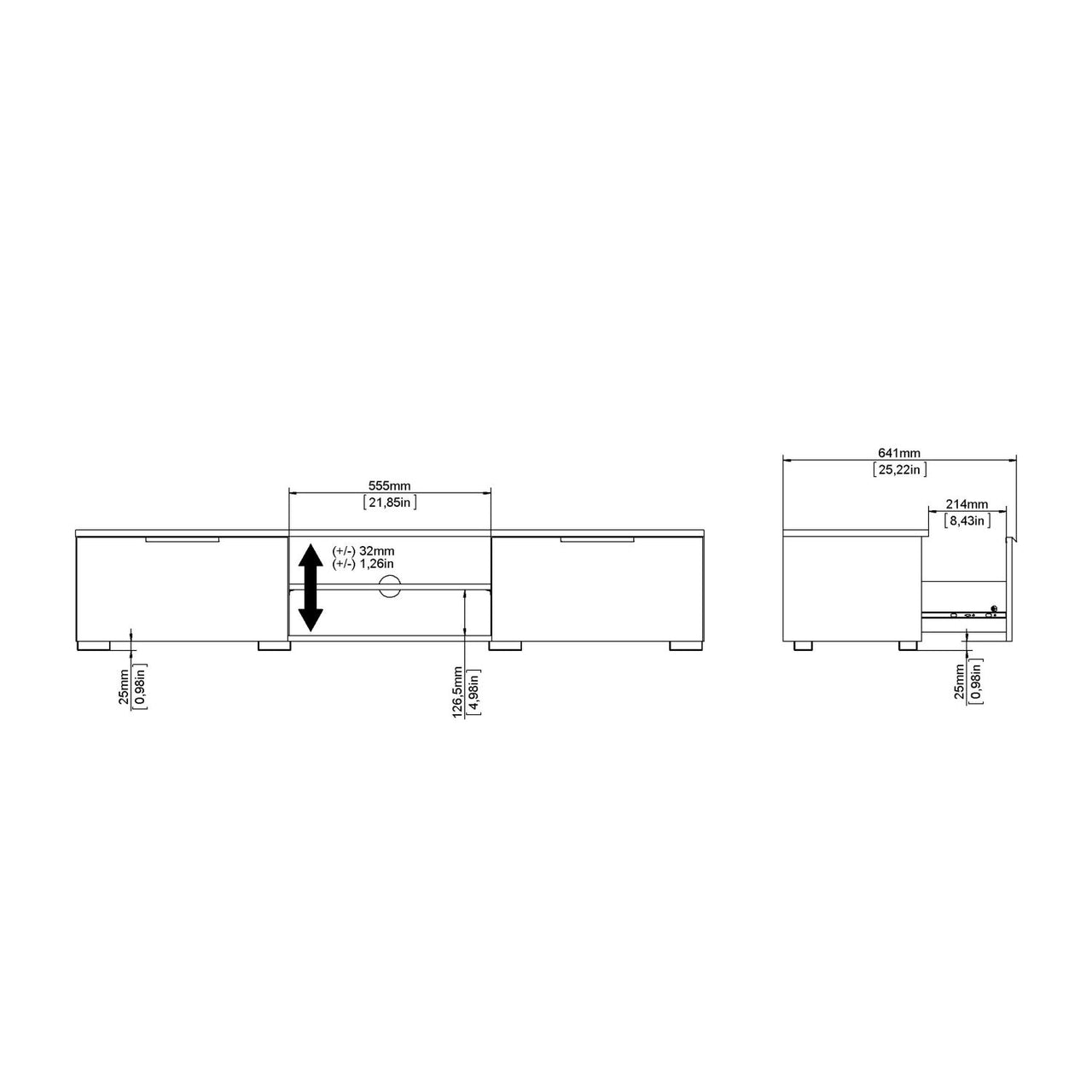 White High Gloss Low Wide 2 Drawer TV Media Unit 33.1 x 172.7cm