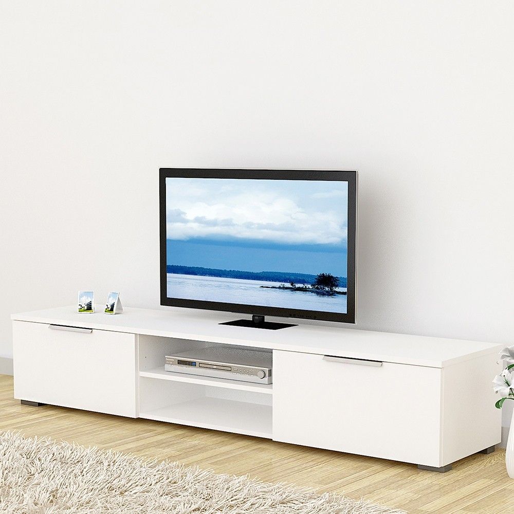 White High Gloss Low Wide 2 Drawer TV Media Unit 33.1 x 172.7cm