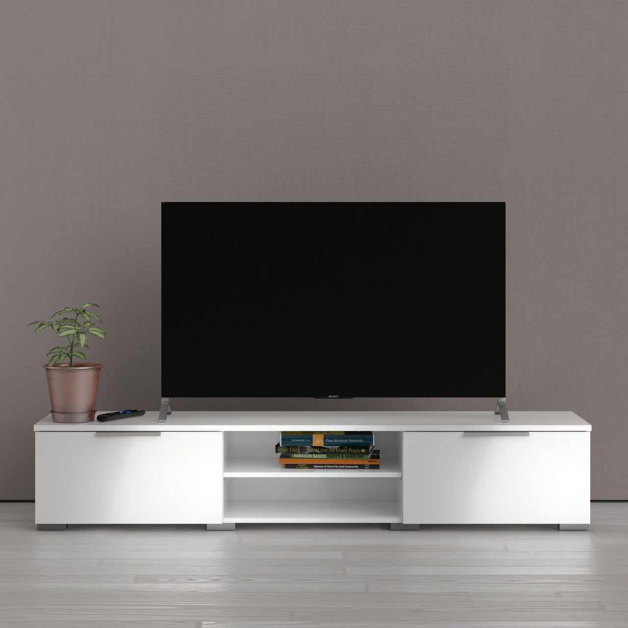 White High Gloss Low Wide 2 Drawer TV Media Unit 33.1 x 172.7cm