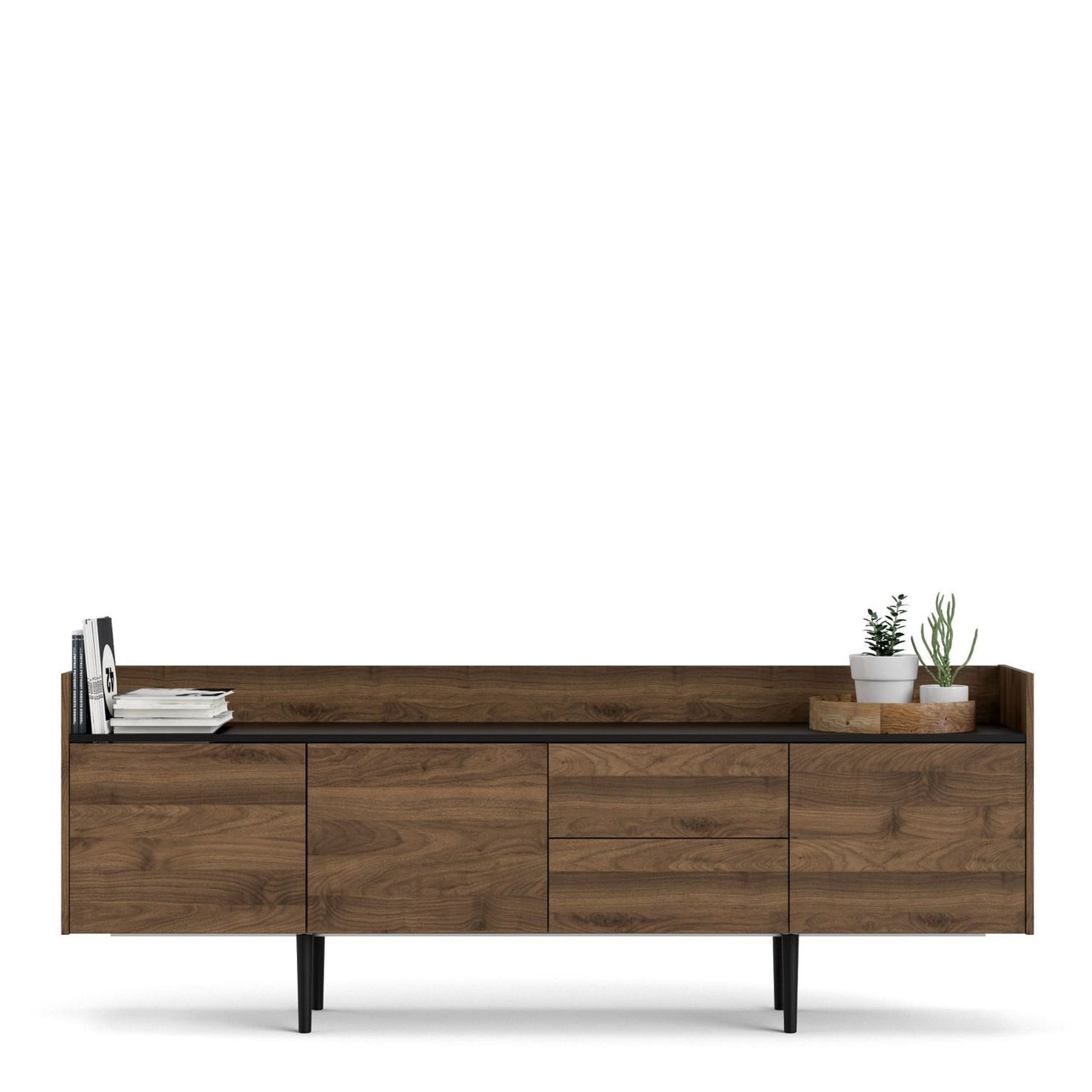 Large Wide Walnut and Black 3 Door Sideboard